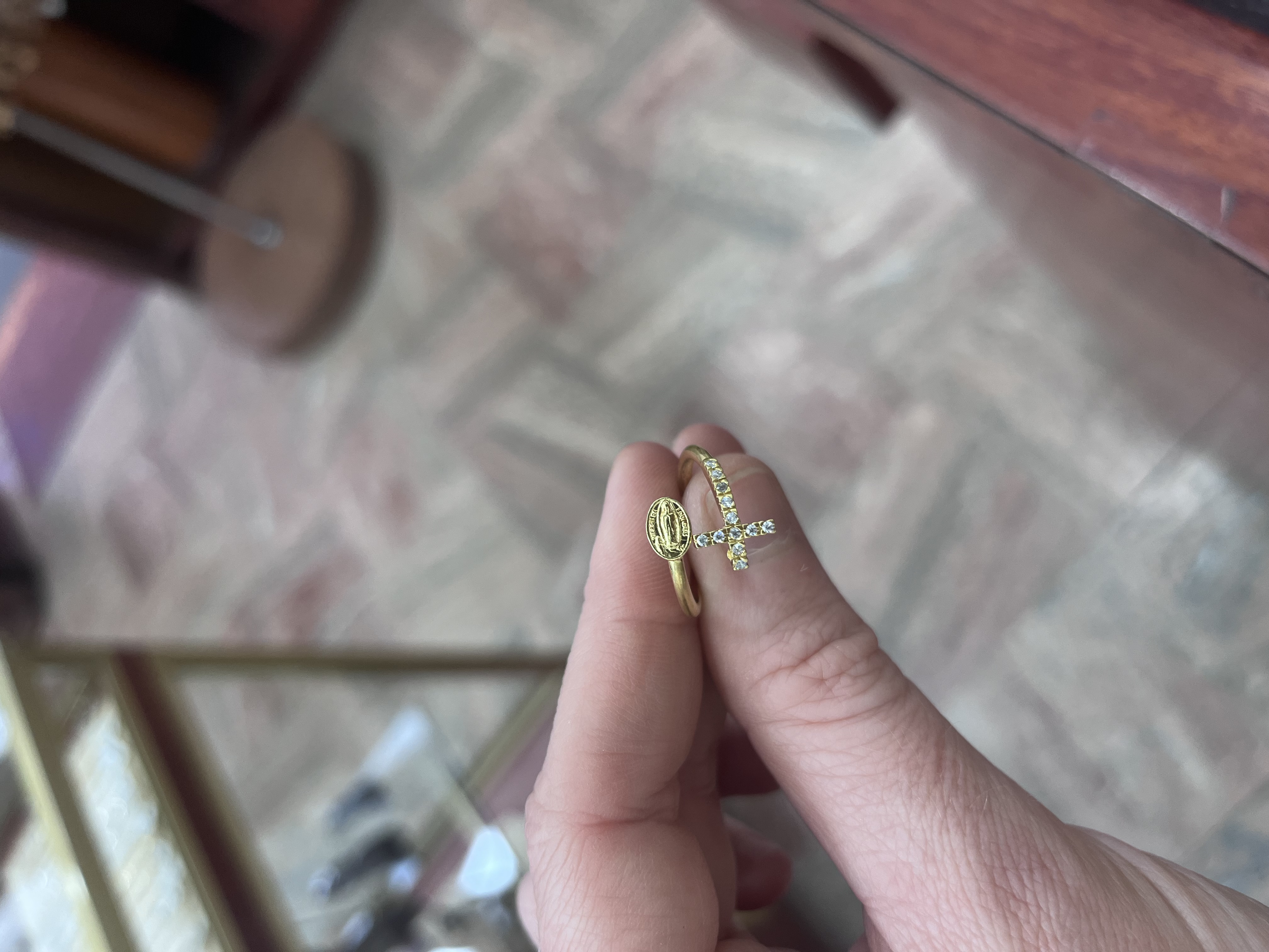 Bague Argent Doré Lourdes Croix 