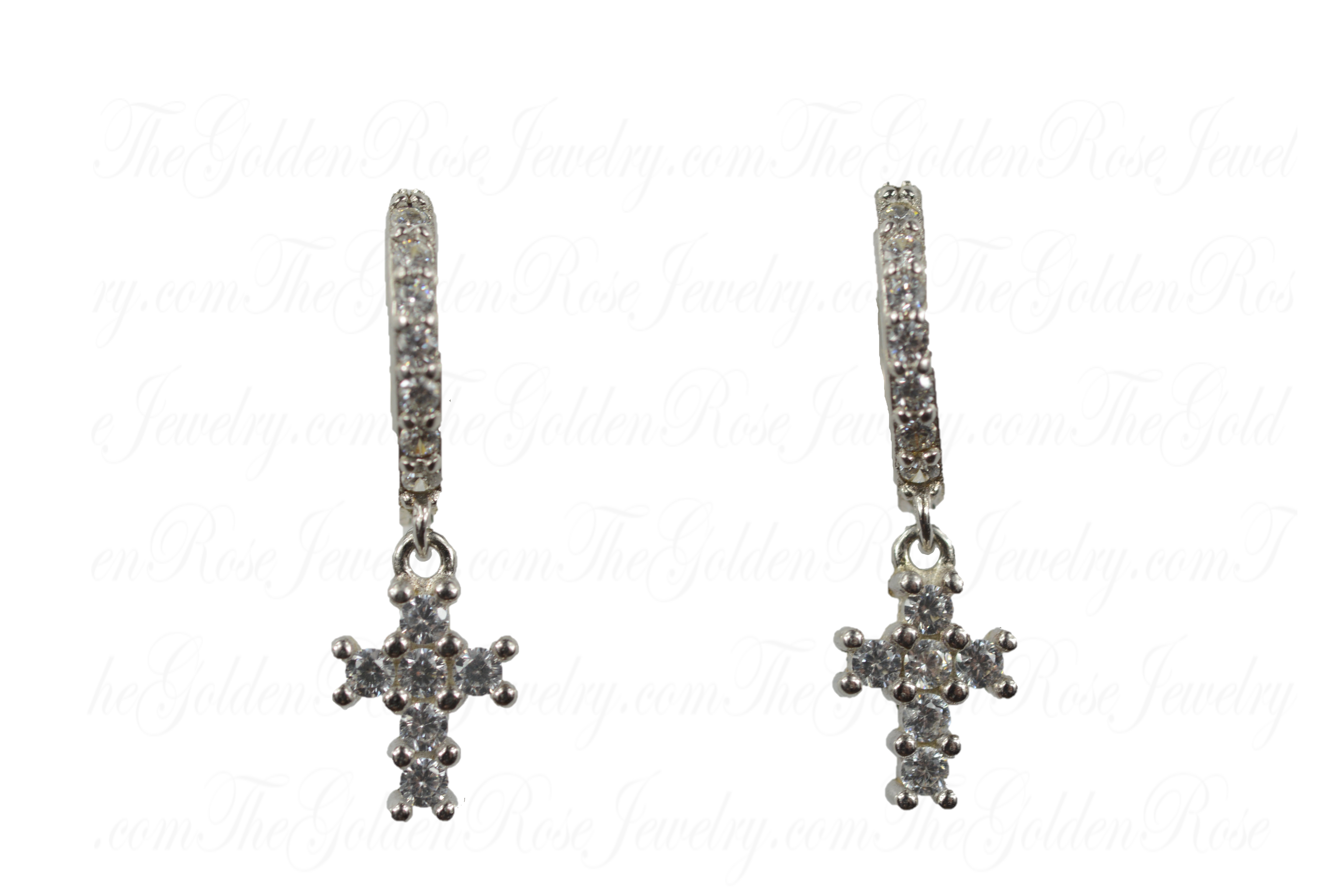 Boucles d'Oreilles Argent Croix Zirconium Fermoir Russe