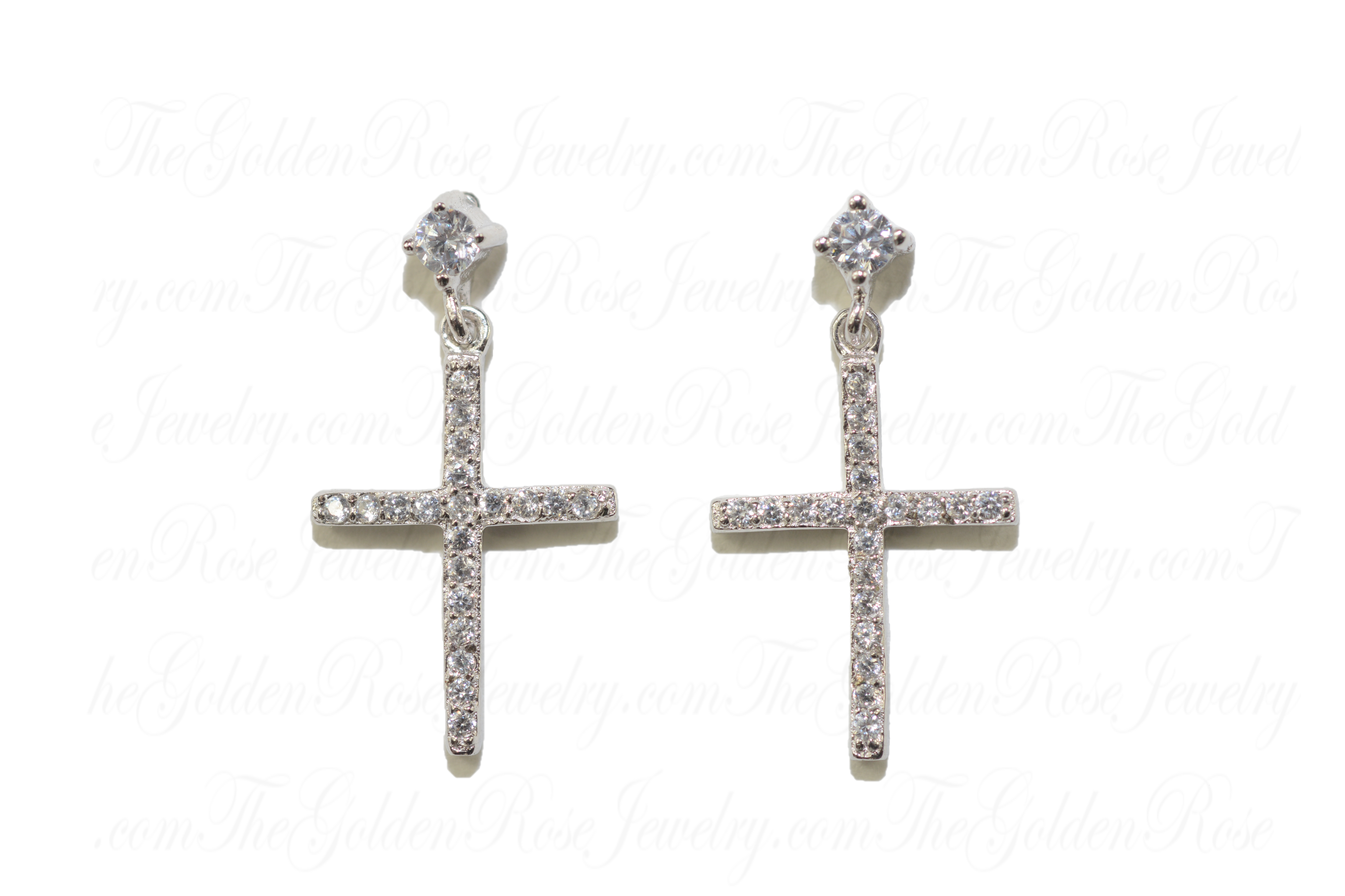 Boucles d'Oreilles Argent Croix Zirconium Pendantes