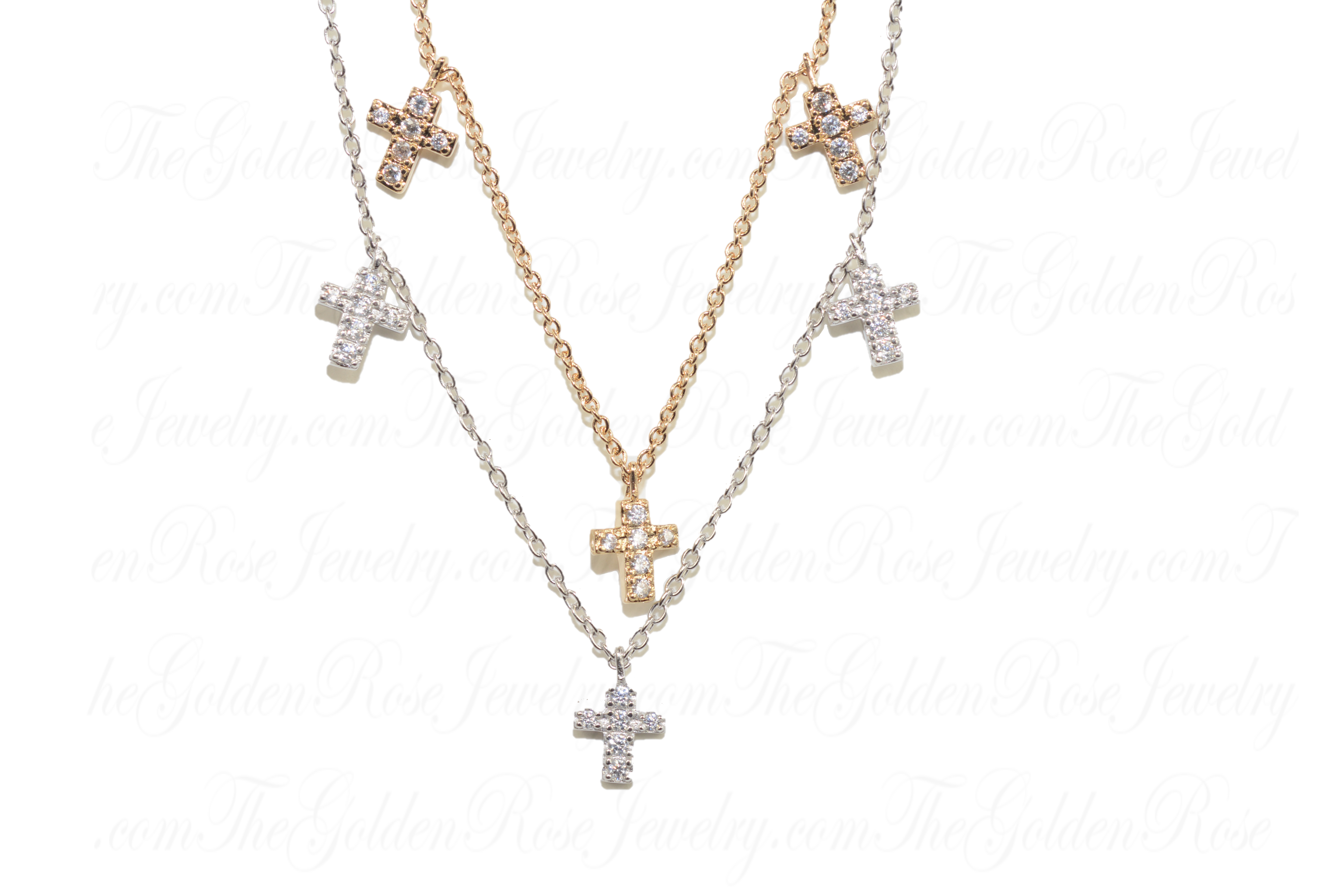 Collier Trois Croix Zirconium