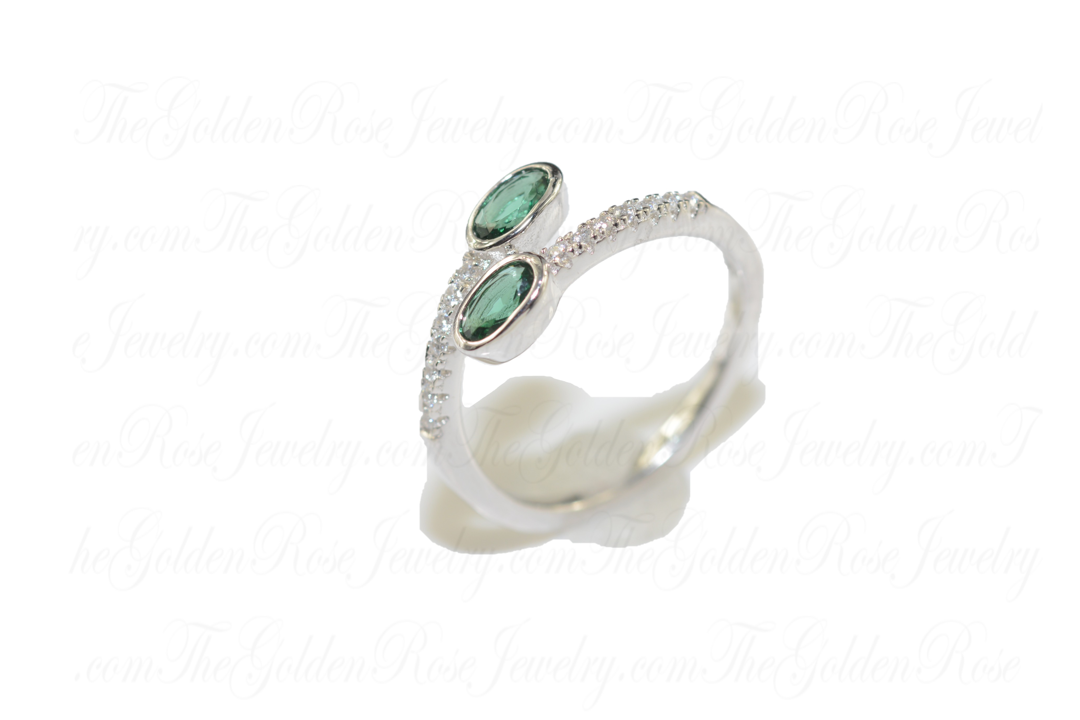 Bague Croise Zirconium Vert et Blanc